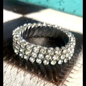 Vintage Mid-Century Rhinestone Silver Expansion Bracelet